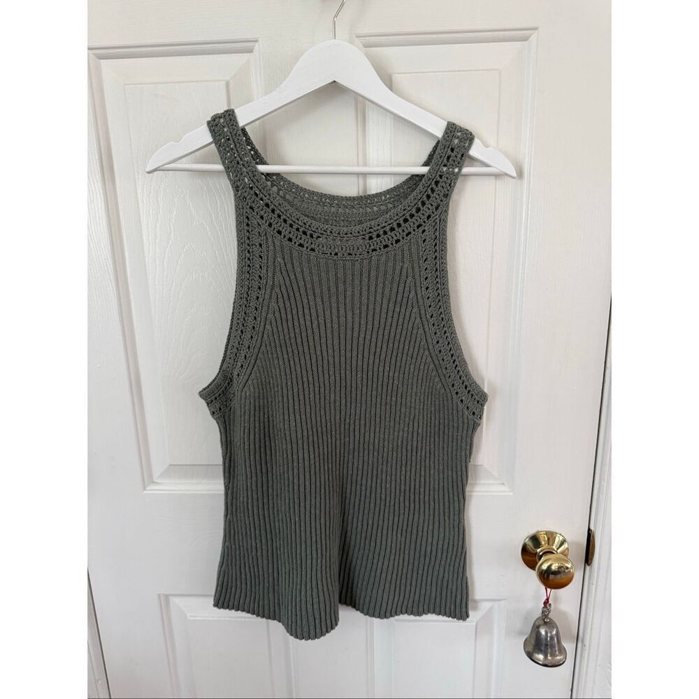 Lucky Brand Olive Green Crochet Trimmed Sleeveless Tank Sweater sz XXL NWOT